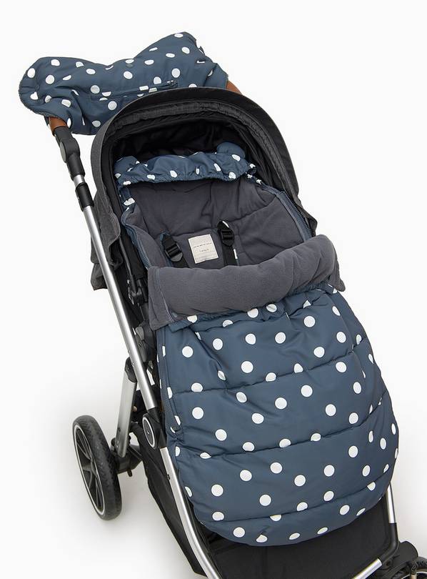 Navy Spot Printed Hand Muff & Footmuff Set  One Size